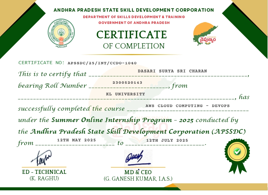 APSSDC Internship Certificate